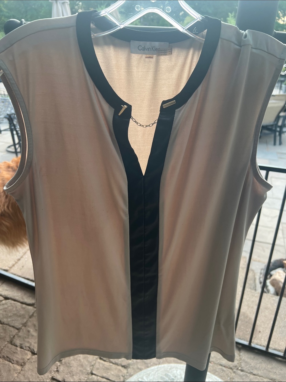 Calvin Klein Taupe Camisole with Black Trim and Chain Detail